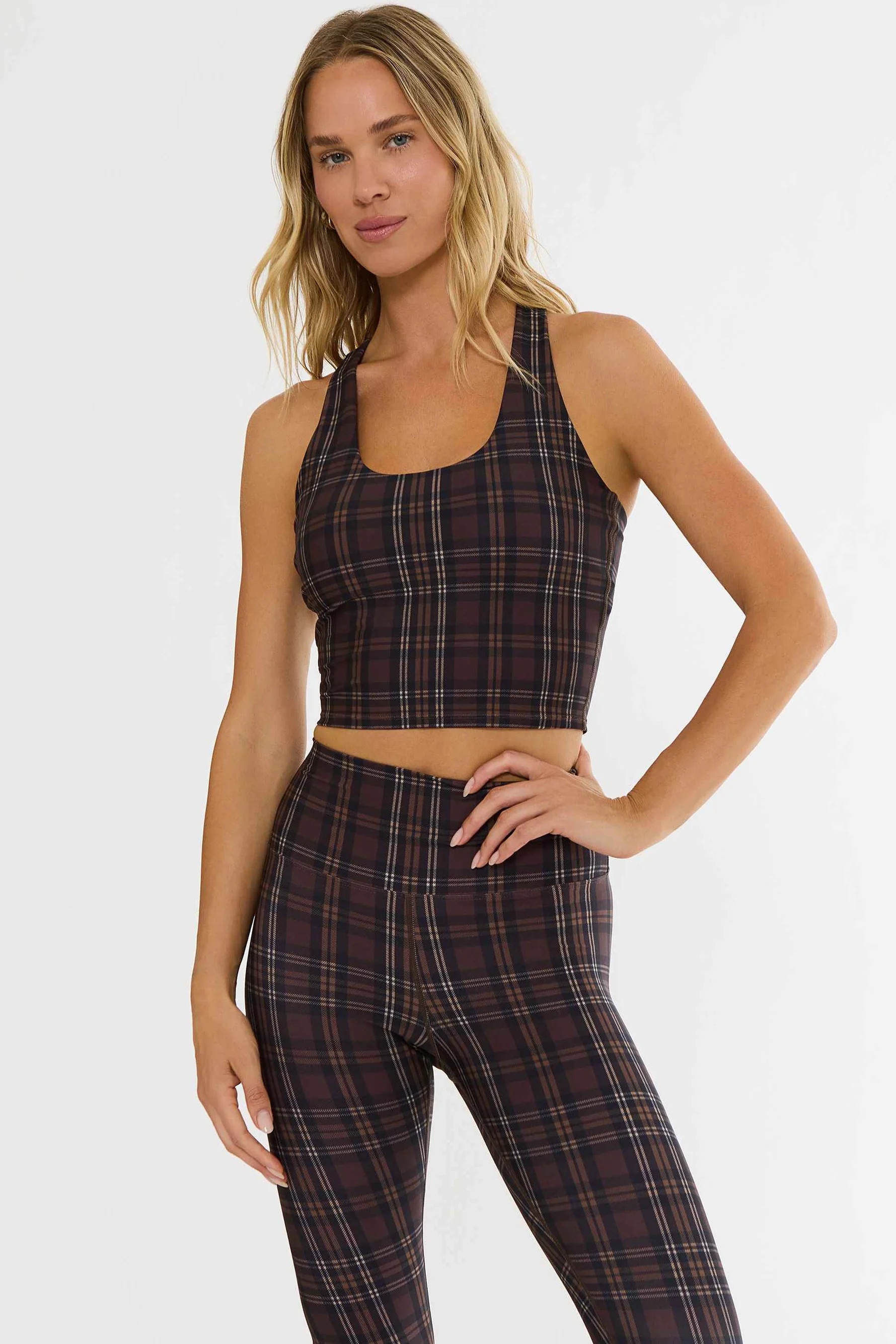 Yara Top Chocolate Bar Plaid | Brown Plaid Active Tank| Beach Riot | Beach Riot