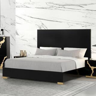 Rove Black Wood Frame Queen Platform Bed with Panel Headboard | The Home Depot
