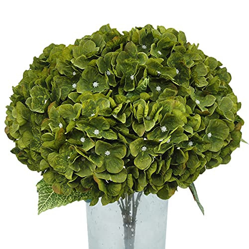 2Bouquets Artificial Fake Flowers Plants Silk Hydrangea Arrangements Wedding Bouquets Decorations Plastic Floral Home Kitchen Garden Party Festival Bar DIY(Olive Green,5 Flower Heads) | Amazon (US)