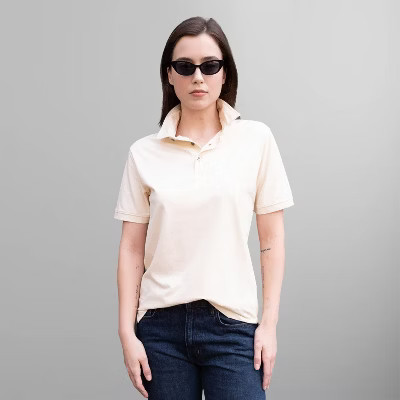 Members Only Women's Oversized Polo Shirt, Off-White, Large | Target