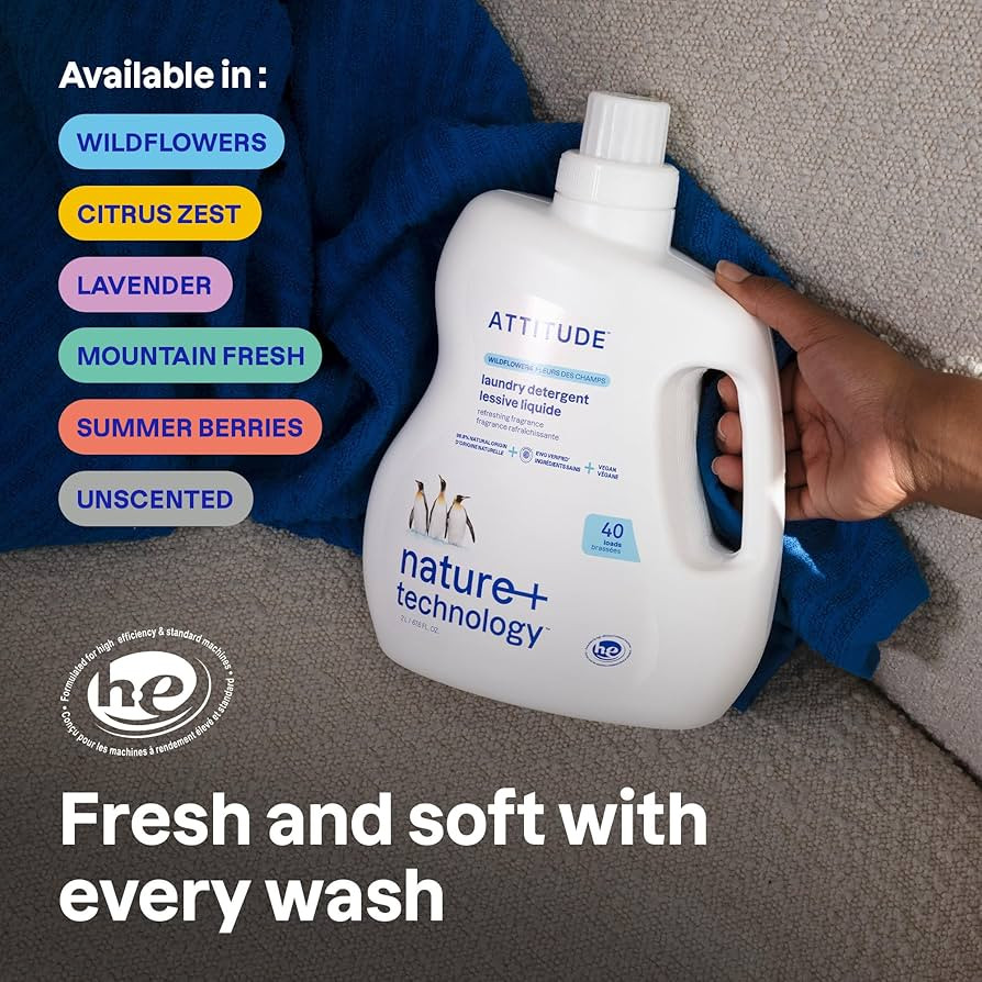 ATTITUDE Liquid Laundry Detergent, EWG Verified, HE Compatible, Plant-Based & Vegan, Natural Laun... | Amazon (US)