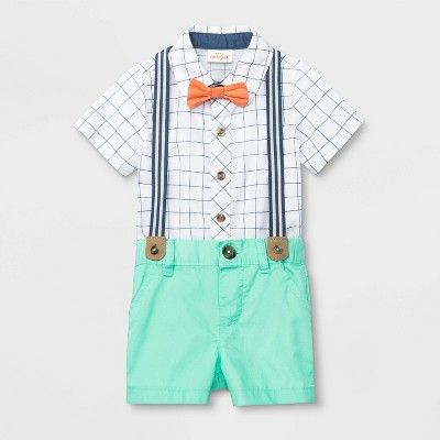 Baby Boys' Plaid Suspender Shorts Set - Cat & Jack™ White/Mint | Target