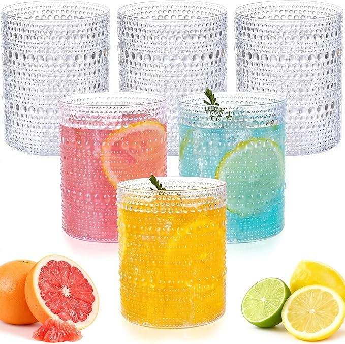18PCS Plastic Hobnail Drinking Glasses - 14 Oz Clear Vintage Glasses Mixed Drinkware Sets - Dispo... | Amazon (US)
