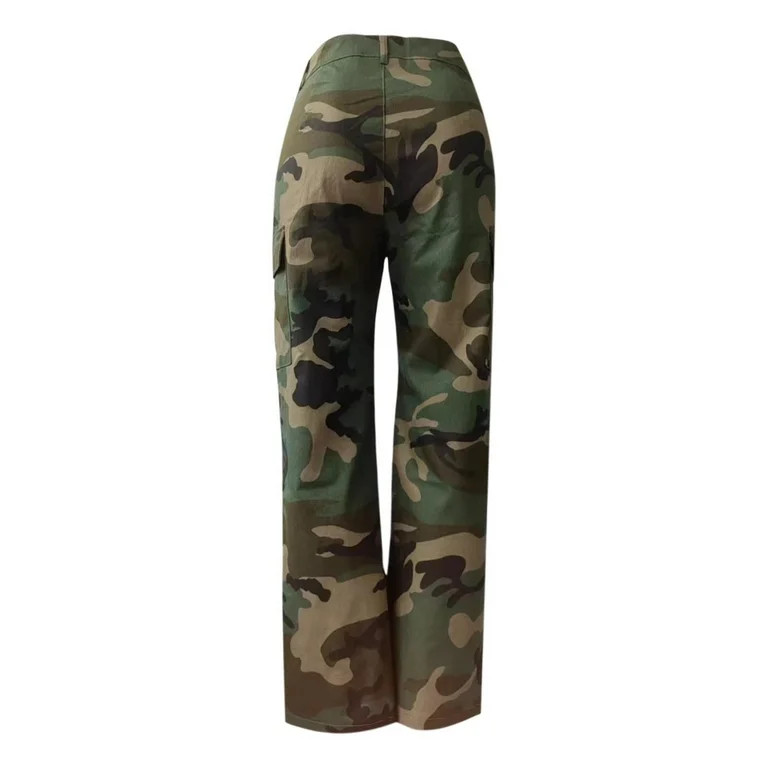 DHFJKG Womens Camo Baggy Cargo Pants Wide Leg High Waist Camouflage Trousers With Multi Pockets T... | Walmart (US)