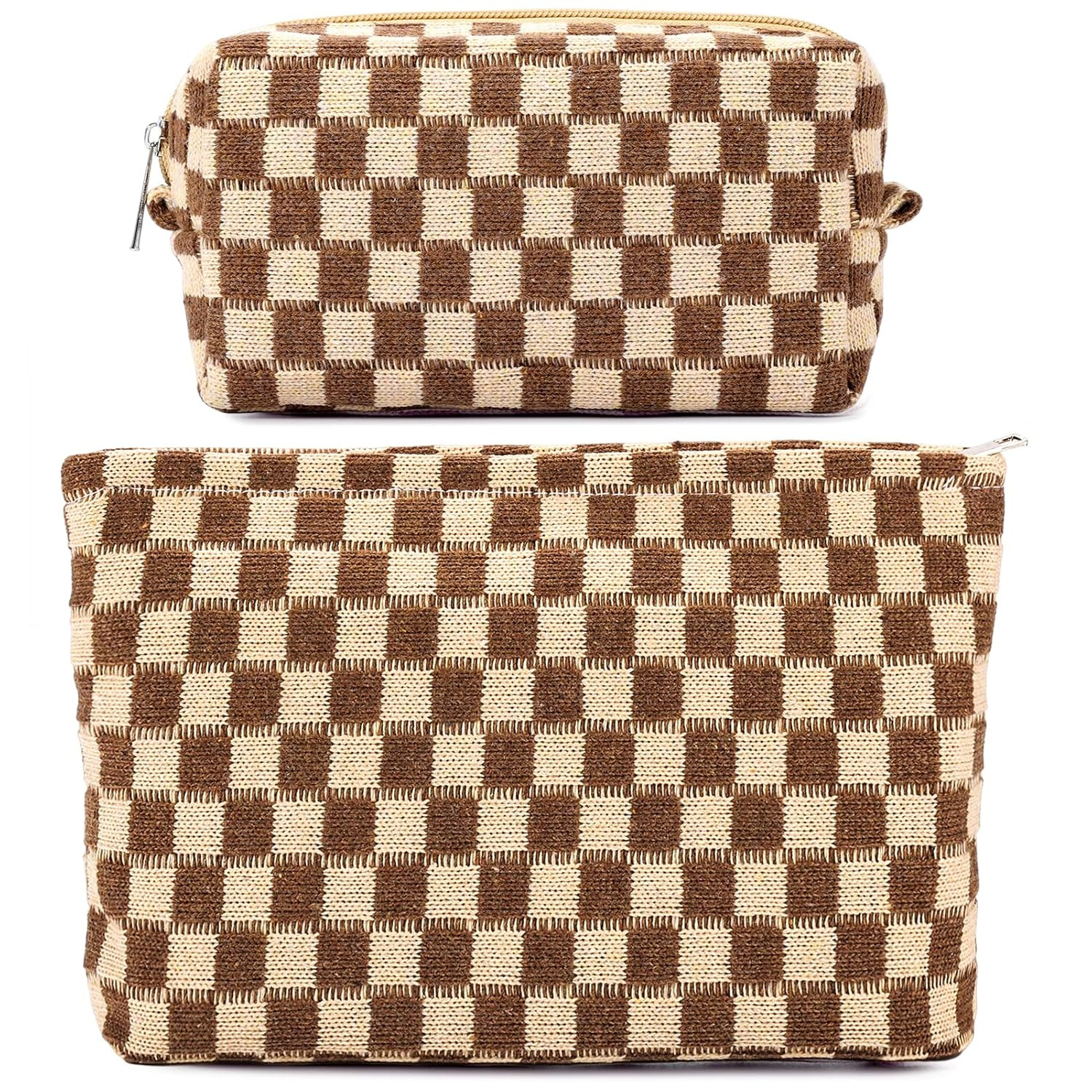 ZLFSRQ 2Pcs Checkered Makeup Bag for Women Large Small Checkered Cosmetic Bag Set Aesthetic Prepp... | Amazon (US)