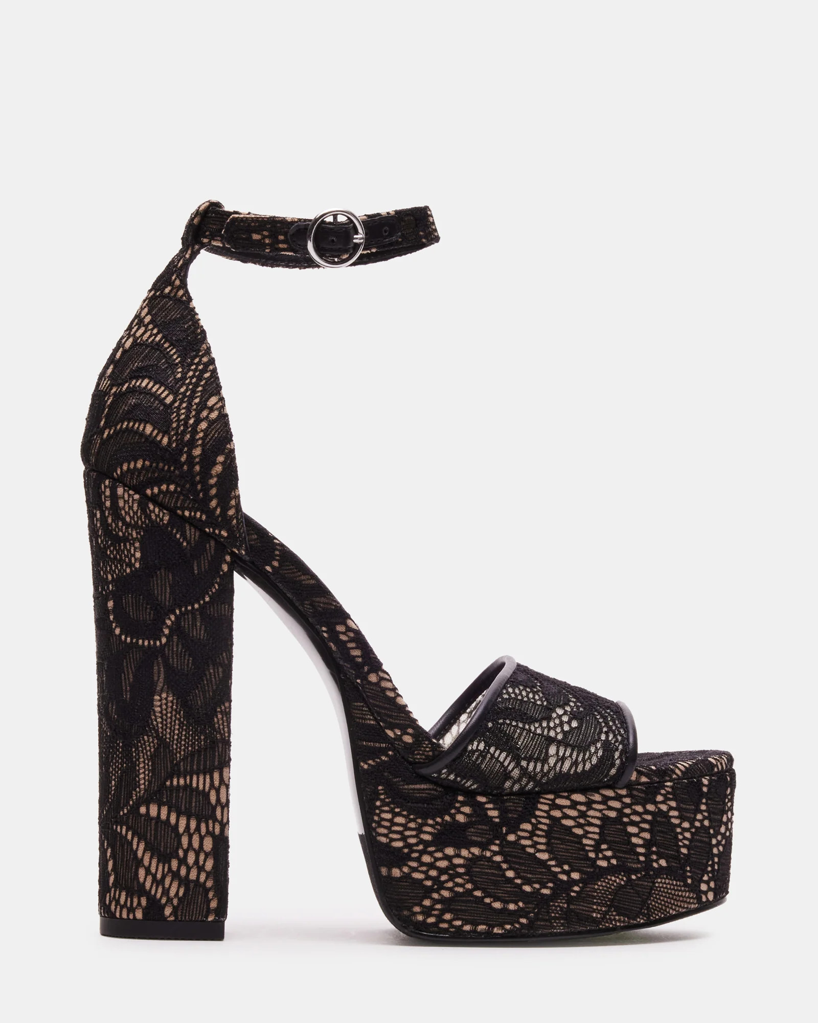 GLAM Black Lace Platform Block Heel | Women's Heels | Steve Madden (US)
