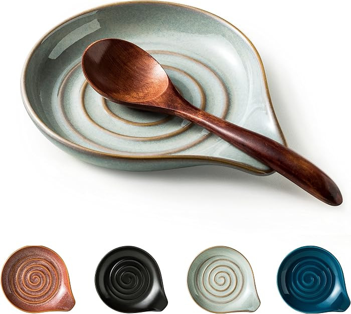 Spoon Rest, Large Ceramic Spoon Holder for Stove Top, Heat-Resistant Cooking Spoon Rest for Kitch... | Amazon (US)