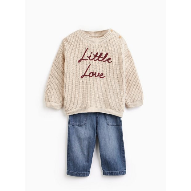 Cream Little Love Jumper & Bottoms Set Up to 3 mths | Tu Clothing