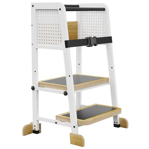 Kitchen Step Stool for Kids, Standing Tower for Toddlers 1-3, Kitchen Tower with Anti-Slip Mat and Adjustable Stand, Wood Metal Standing Stool for Counter, Natural Color | Amazon (US)