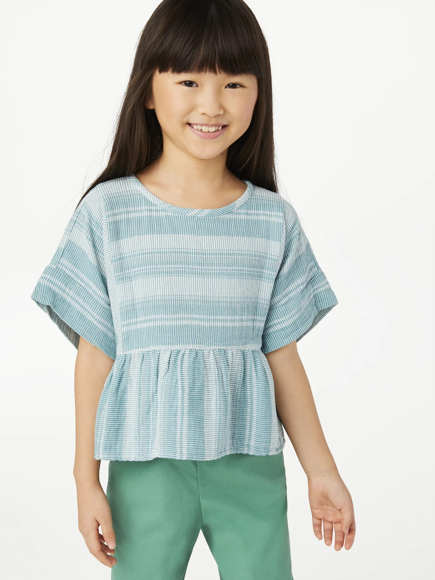 Free Assembly Girls Striped Woven Peplum Top, Sizes 4-18 - Walmart.com | Walmart (US)