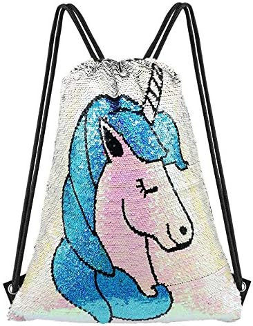 Unicorn Gift Mermaid Sequin Bag,Reversible Drawstring Backpack Glitter Dance Bag | Amazon (US)