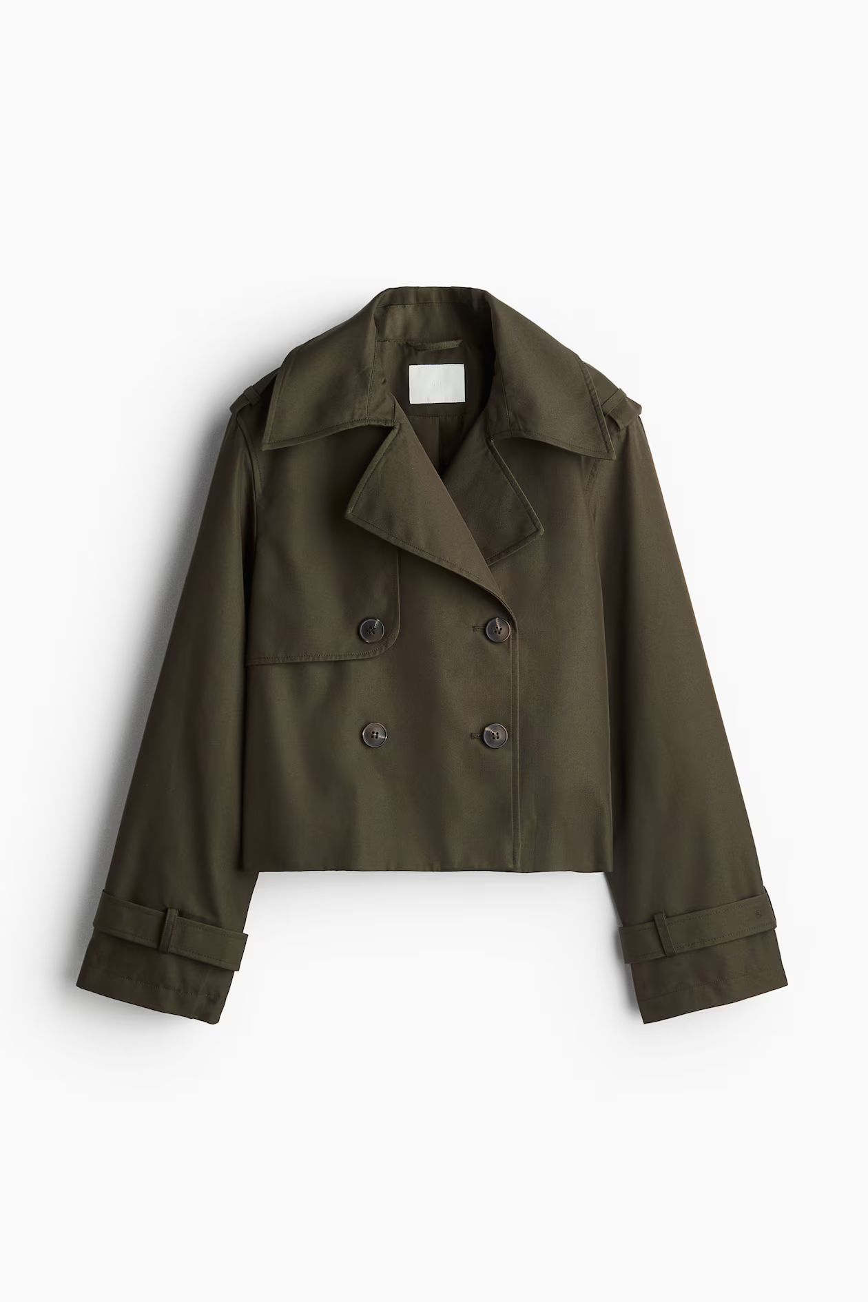 Trench-look jacket - Long sleeve - Short - Dark khaki green - Ladies | H&M GB | H&M (UK, MY, IN, SG, PH, TW, HK)