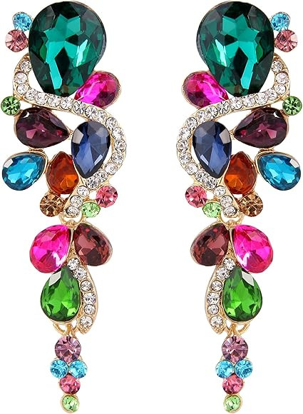 BriLove Women's Bohemian Boho Crystal Wedding Bridal Multiple Teardrop Chandelier Long Dangle Ear... | Amazon (US)