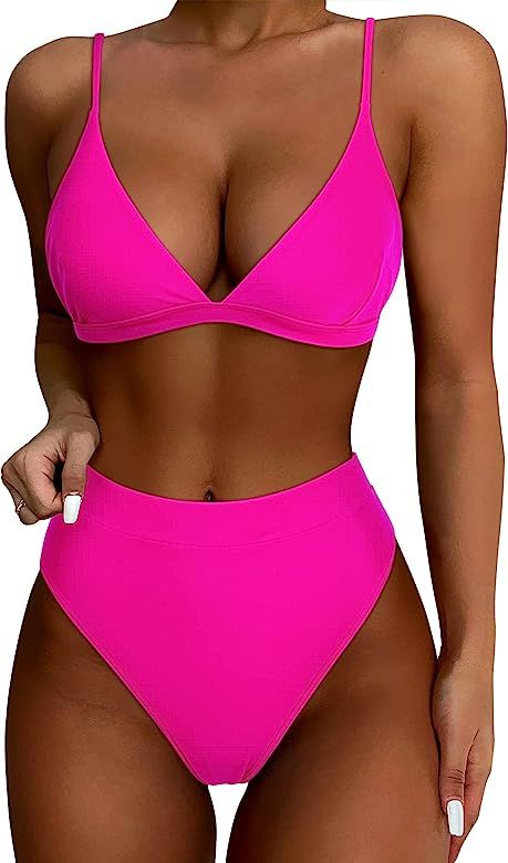 SUUKSESS Women High Waisted High Cut Bikini Sets Sexy Triangle 2 Piece Swimsuits | Amazon (US)