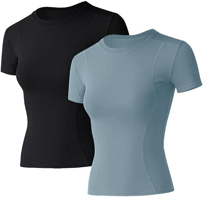 Loovoo Women Workout Shirts 1/2/3 Pack Athletic Compression Tee Dry Fit Yoga Gym Basic Tops | Amazon (US)