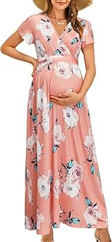 OUGES Maternity Maxi Dress Wrap V Neck Baby Shower Pregnancy Dresses for Photoshoot | Amazon (US)