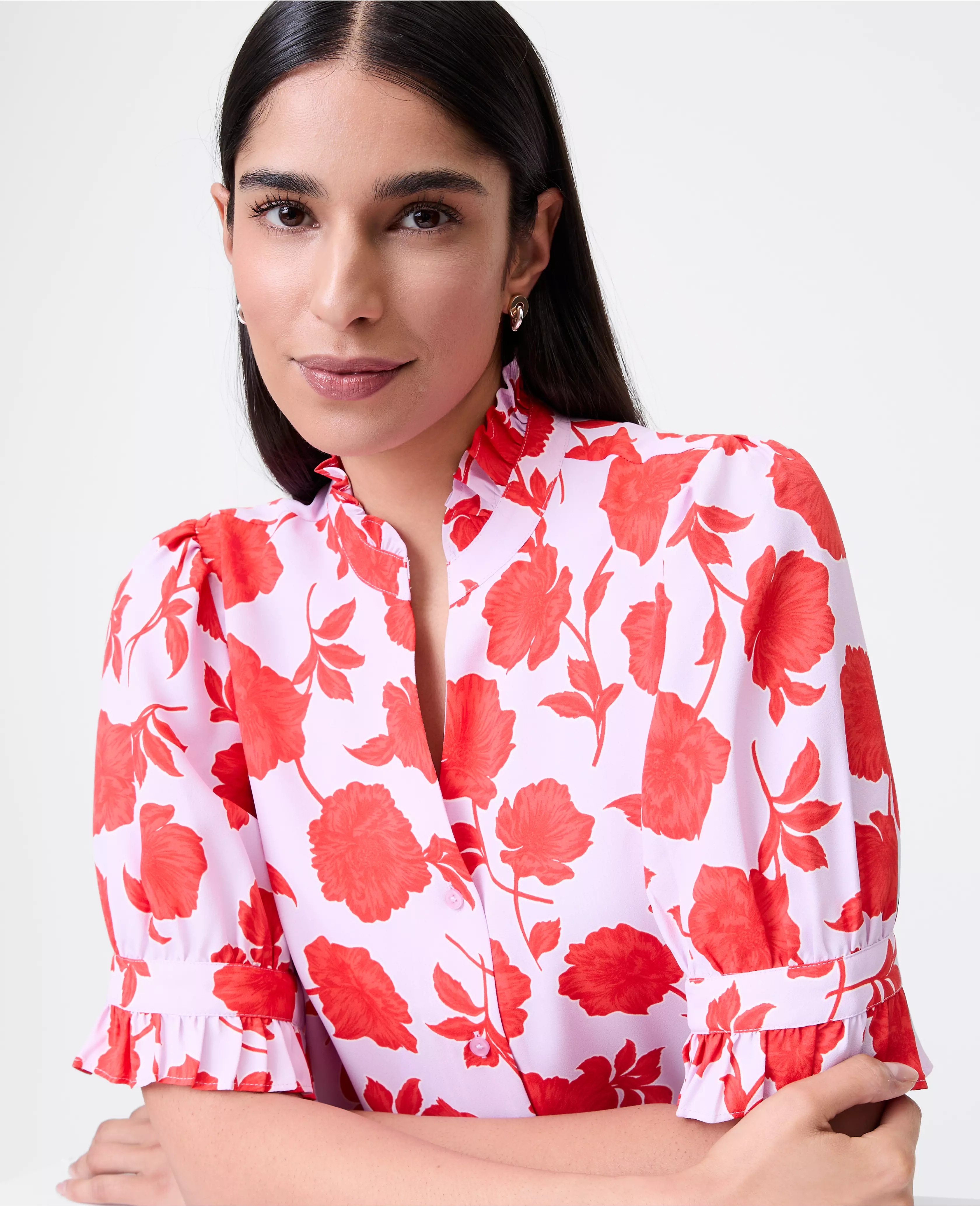 Floral Ruffle Collar Shirt | Ann Taylor