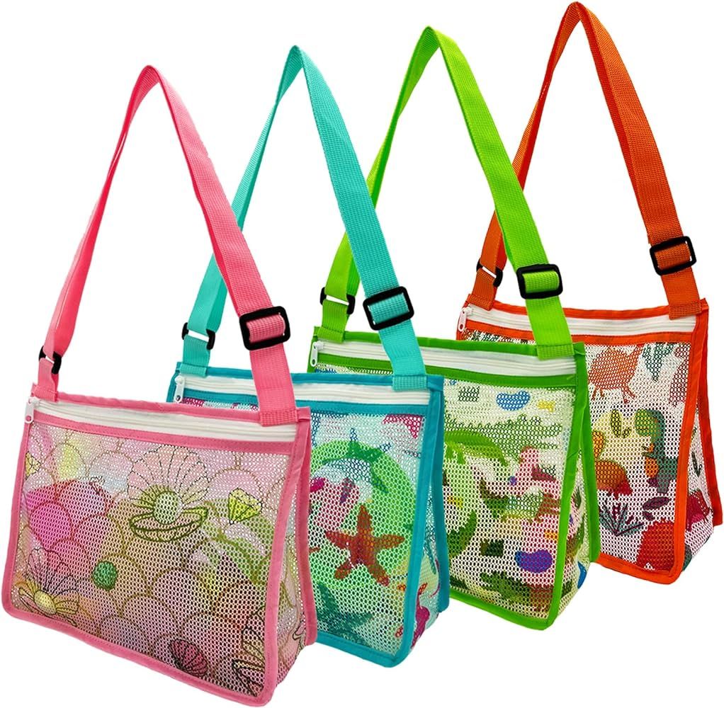 4 Pack Kids Mesh Bag Beach Toy Bag for Seashell Collecting & Swimming Accessories Storage, Vacation  | Amazon (US)