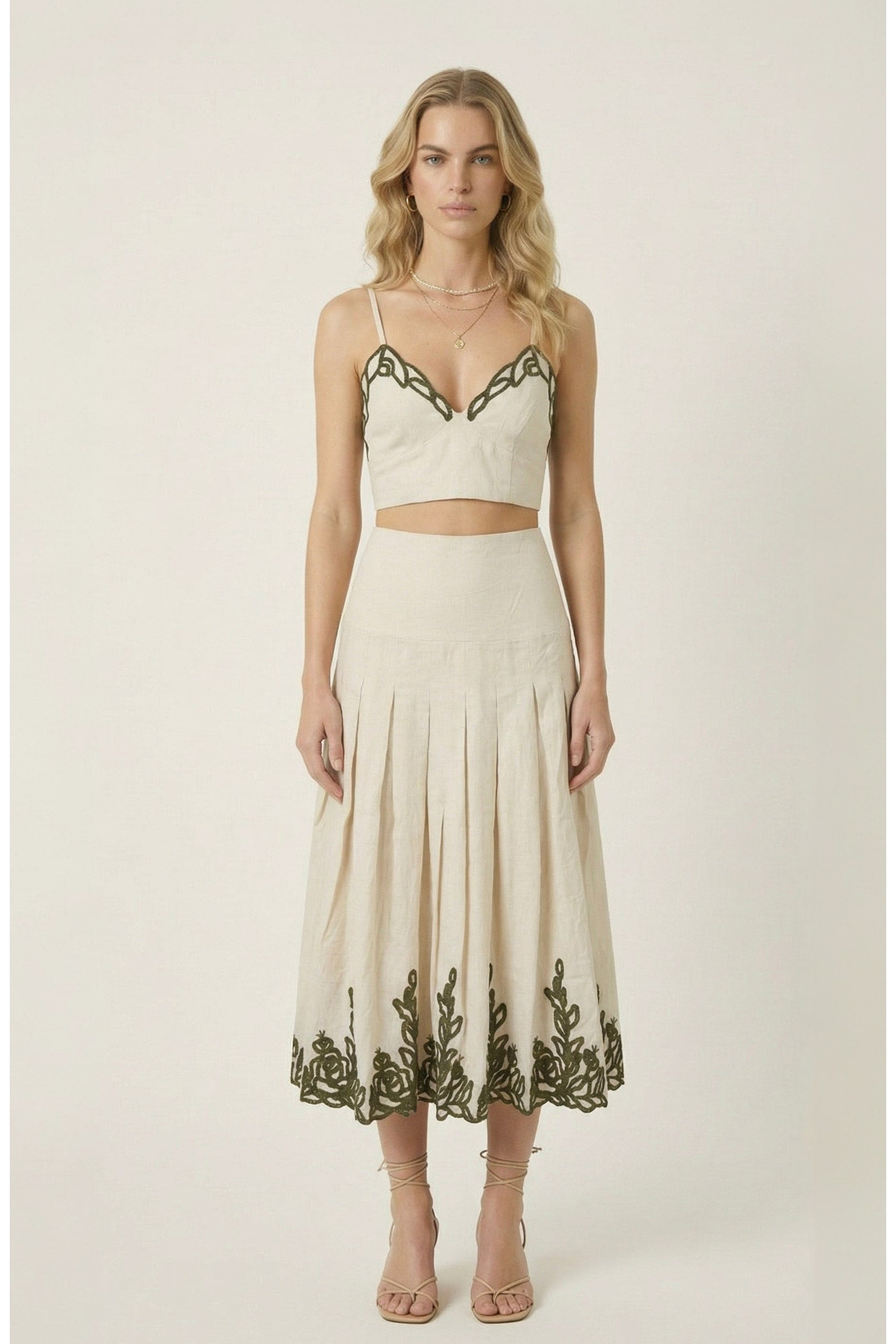 Embroidered Crop Top and Pleated Midi Skirt Set (Women) | Nordstrom | Nordstrom
