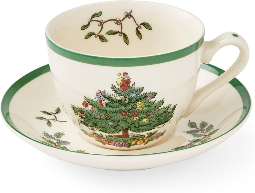 Spode Christmas Tree Teacup & Saucer Set - 7 Oz Earthenware Cup for Tea, Coffee, Cappuccino, Espr... | Amazon (US)