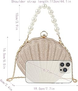 ZLM BAG US Glitter Seashell Evening Clutch Purse Mini Chain Crossbody Bag Pu Leather Shell Pearl ... | Amazon (US)