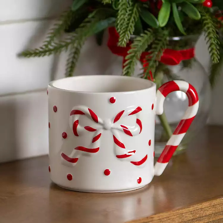 Candy Cane Bow Christmas Mug | Kirklands