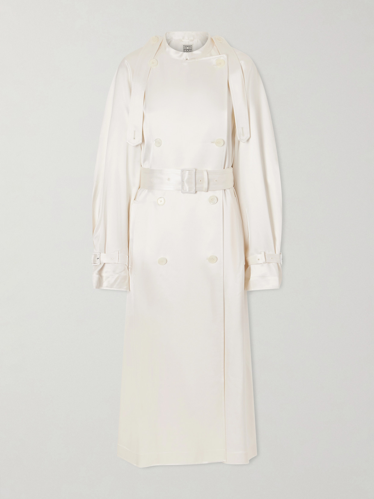 TOTEME - Double-breasted Draped Satin Trench Coat - Off-white | NET-A-PORTER (US)