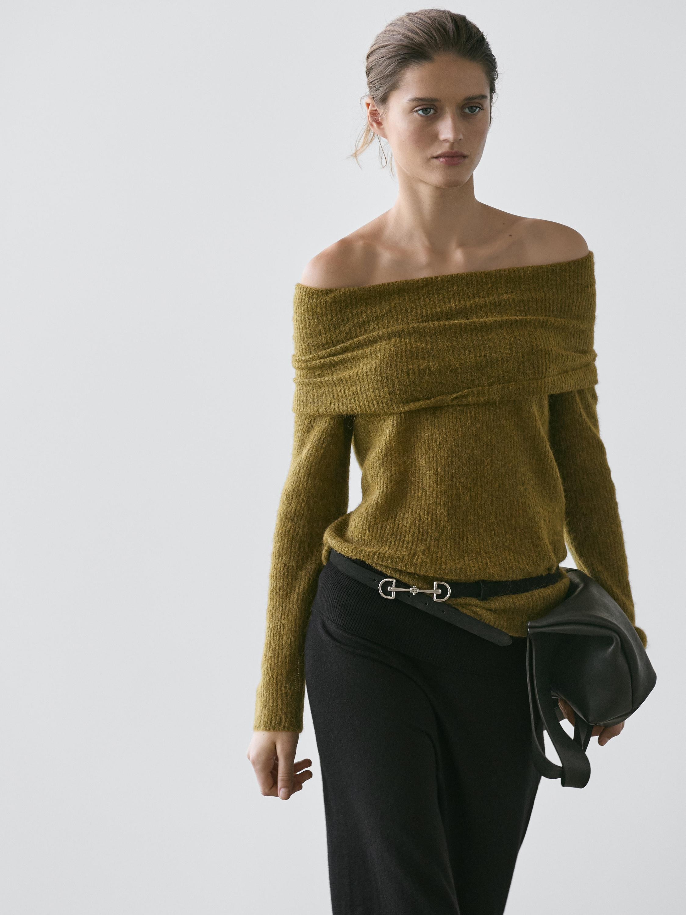 Off-the-shoulder knit sweater | Massimo Dutti UK