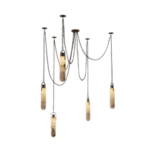 RUIBO Alabaster 5 Light LED Multi-Drop Hanging Pendant Lighting,Cylinder Natural Marble Multi Lig... | Amazon (US)