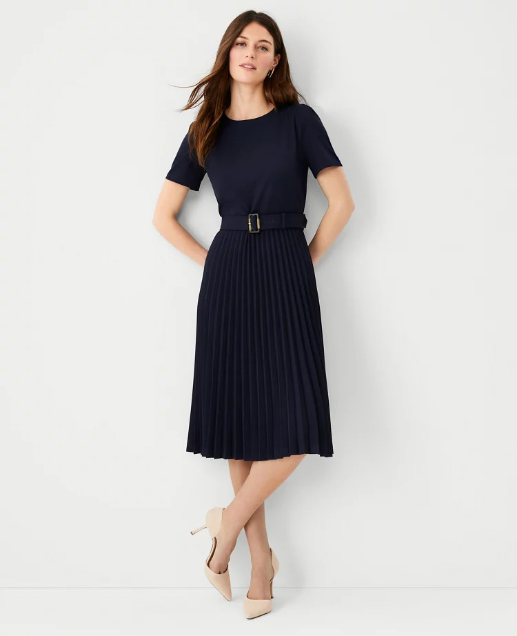 Belted Pleated Flare Dress | Ann Taylor (US)