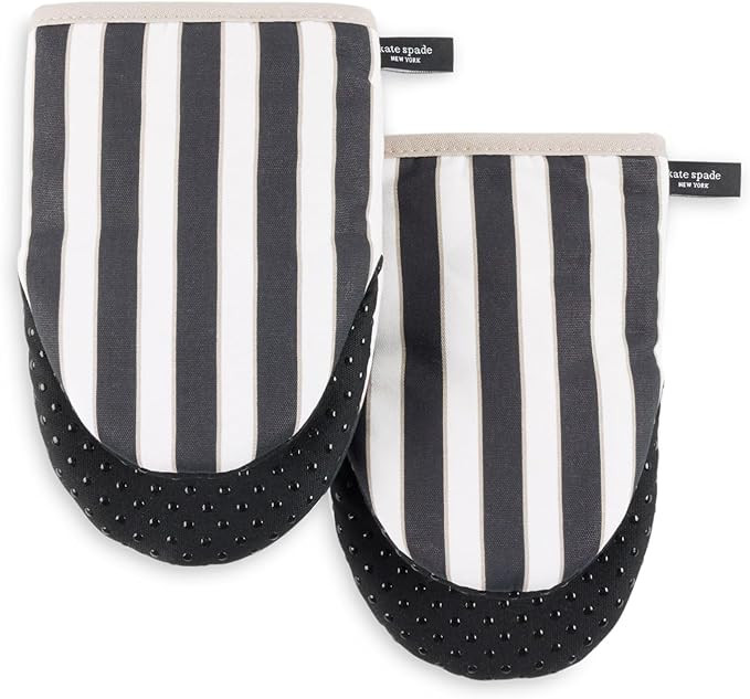 kate spade new york Botanical Stripe Mini Oven Mitt 2-Pack Set, 5.5" x 8", Black/Beige | Amazon (US)