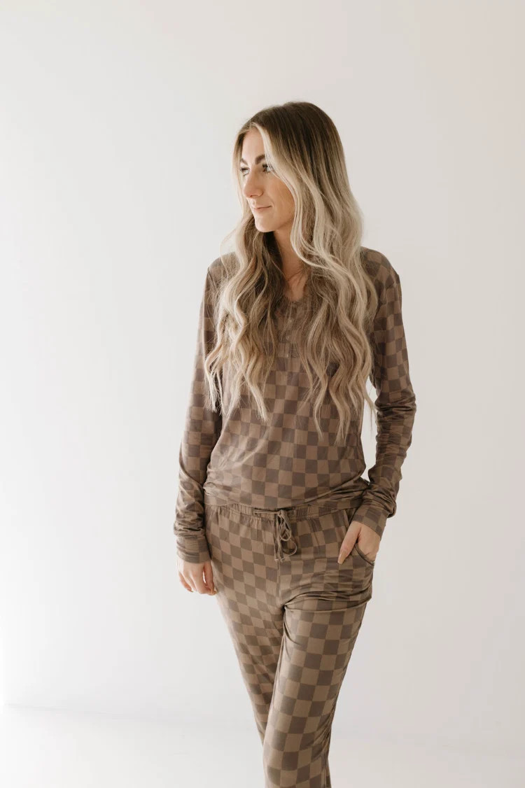 Faded Brown Checkerboard | Women's Bamboo Pajamas | Forever French