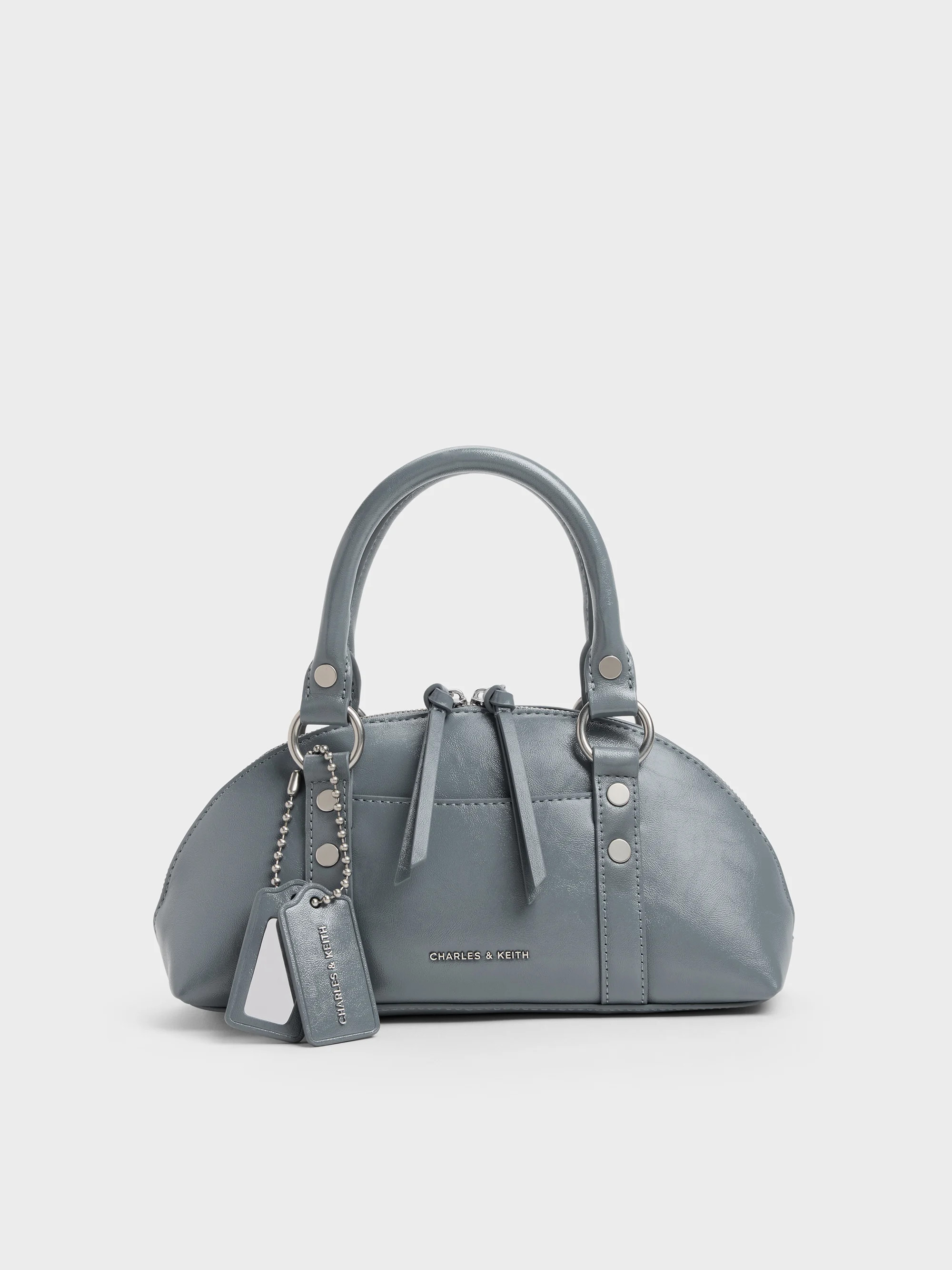 Smoky Blue Tatiana Studded Bowling Bag | CHARLES & KEITH UK | Charles & Keith UK