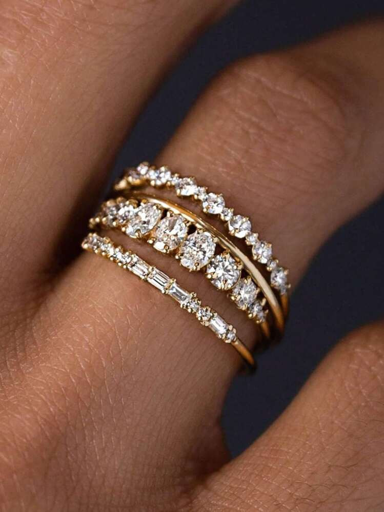 TrendsTsnamer 4pcs/Set Golden Stackable Rings Set Minimalist Thumb Everyday Ring Statement Promis... | SHEIN