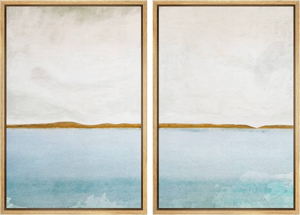 SIGNWIN Framed Canvas Print Wall Art Set Gold Blue Ocean Sea Beach Landscape Nature Wilderness Il... | Amazon (US)