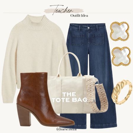 Teacher wide leg jeans outfit idea. So cute! Fall outfit. Thanksgiving.  Casual style 

#LTKfindsunder100 #LTKSeasonal #LTKfindsunder50