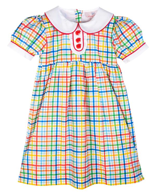 Rainbow Plaid Dress with Apple Buttons | Smockingbird Kids