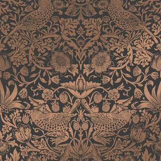 William Morris at Home Strawberry Thief Fibrous Charcoal Wallpaper | The Home Depot