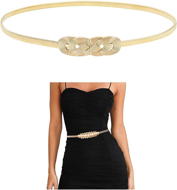 E-Clover Womens Fashion Metal Stretch Waist Skinny Belt Waistband | Amazon (US)