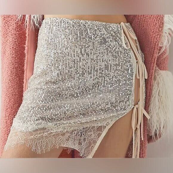 New Free People Gold Rush Half-Slip Miniskirt Sz m Sequins Mini lace up sexy | Poshmark