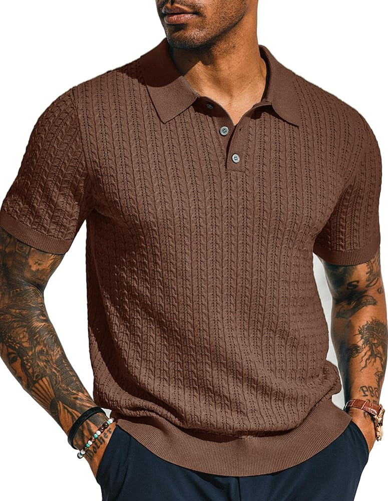 PJ PAUL JONES Mens Knit Polo Shirt Short Sleeve Hollow Out Knit Shirt Texture Knitted Polo | Amazon (US)