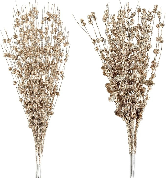 24-Pack Christmas Tree Picks Ornaments, Artificial Glitter Berry Stem Glittery Twigs Ornaments fo... | Amazon (US)