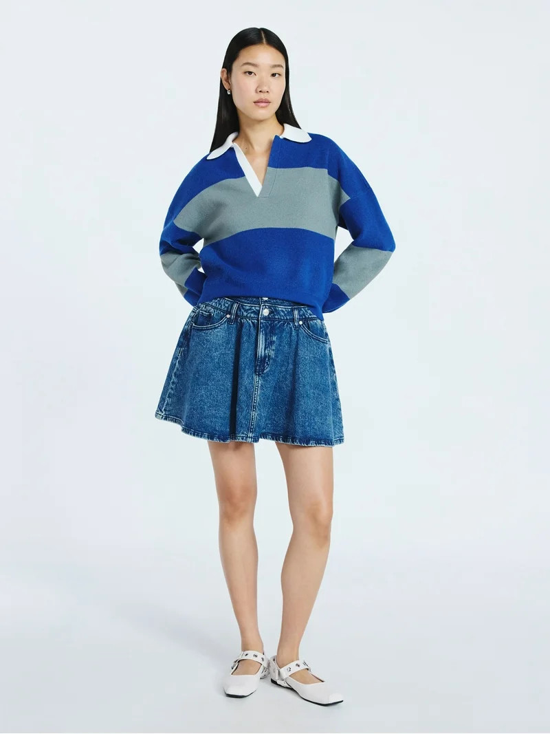 Scoop Women's Denim Mini Skirt with Double Waistband, Sizes 0-18 | Walmart (US)