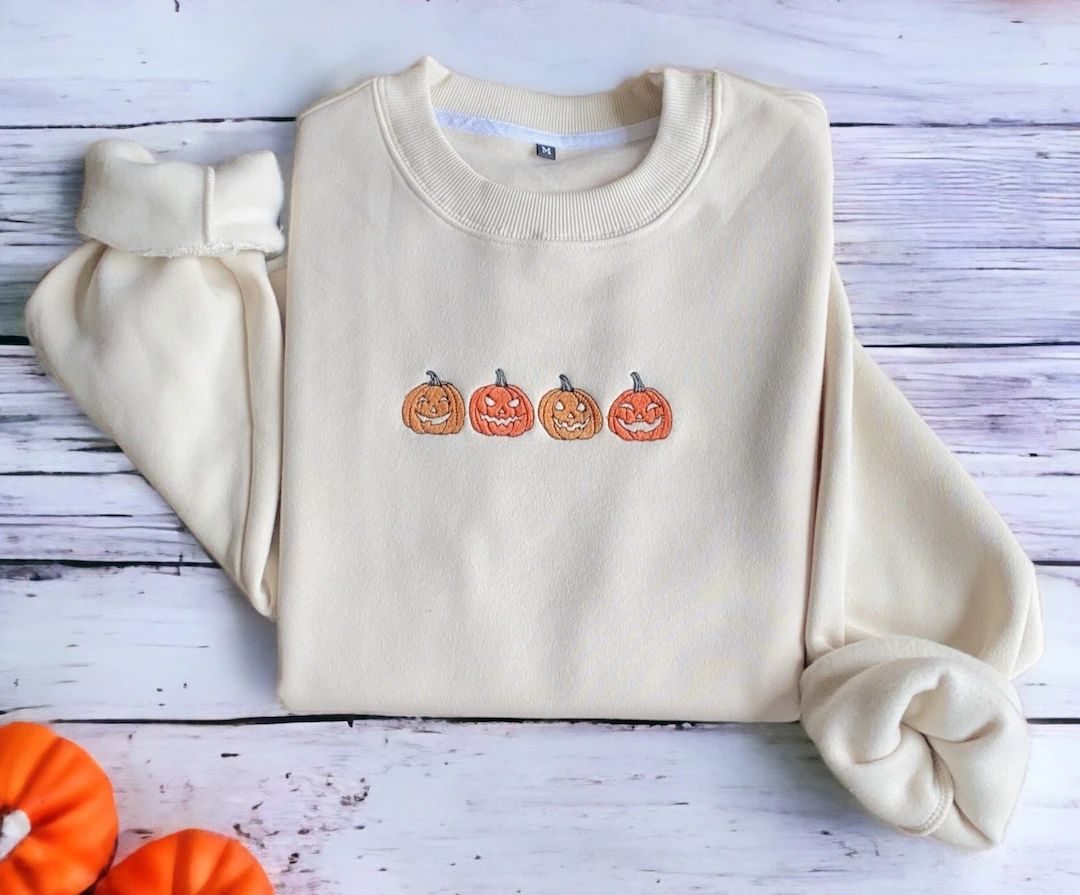 Embroidered Jack O Lantern Sweatshirt Embroidered Pumpkin Sweatshirt Halloween Crewneck Sweatshir... | Etsy (US)