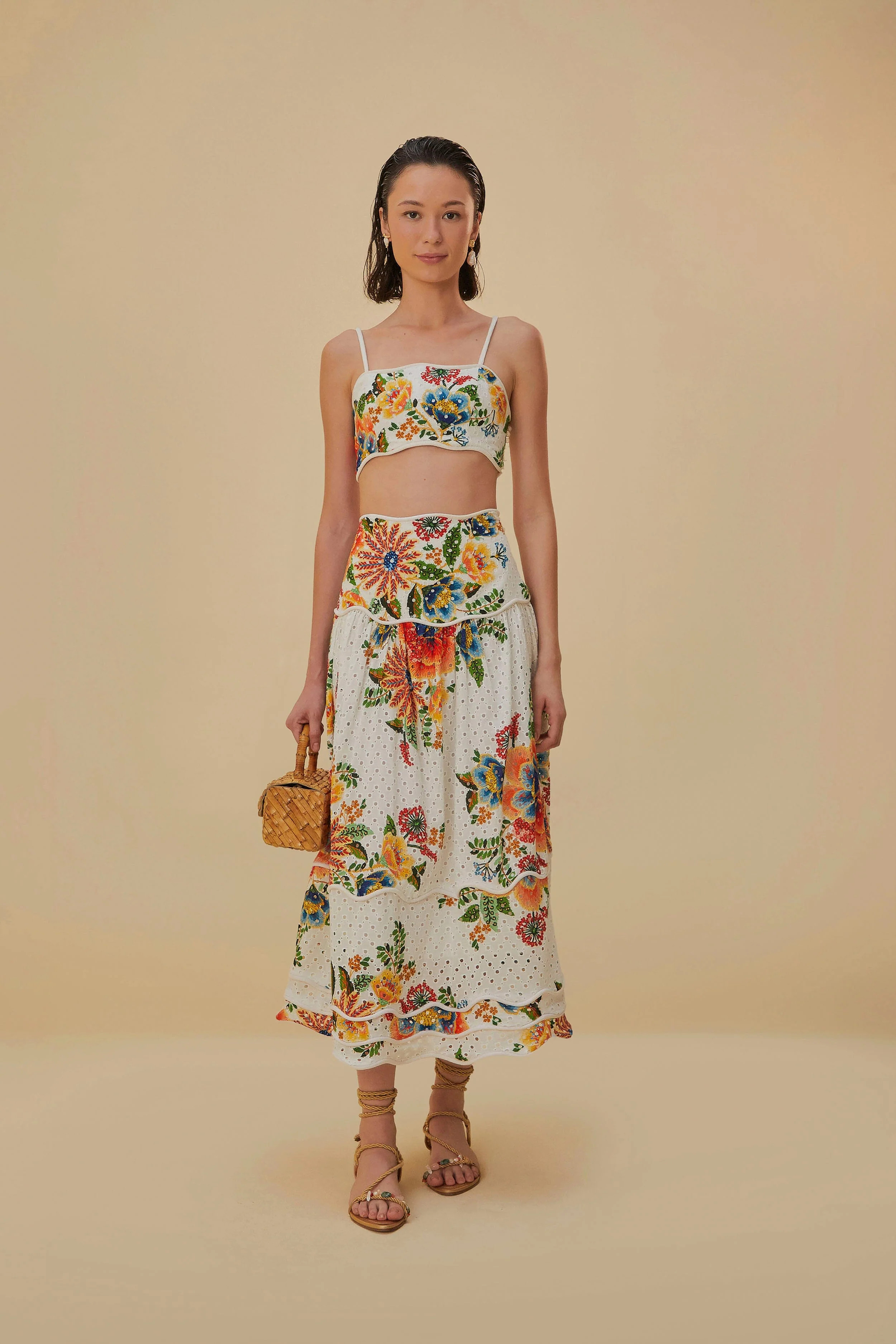 Off-White Delicate Garden Midi Skirt | FarmRio (US)