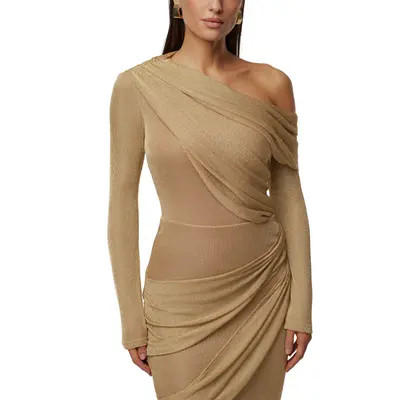 JLUXLABEL Opulent Metallic Bodysuit in Bronze at Nordstrom, Size Large | Nordstrom