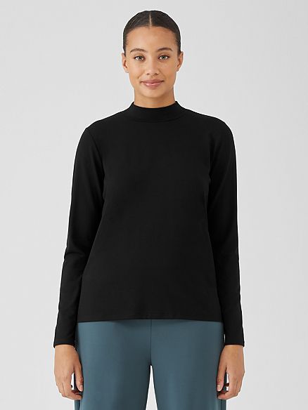 Stretch Jersey Knit Mock Neck Top | Eileen Fisher