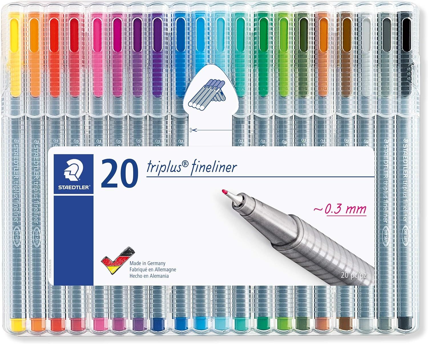 Staedtler Triplus Fineliner Pens, .3mm, Metal Clad Tip, 20-Pack, Assorted (334SB20BK) | Amazon (US)