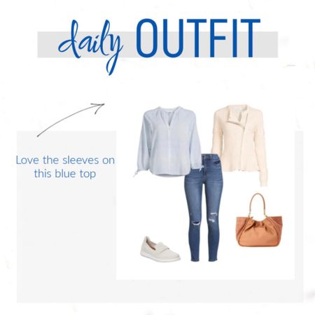 This is such a classic outfit! Love these distressed jeans, this blue shirt, cream cardigan and these comfortable white tennis shoes!￼

#LTKstyletip #LTKFind #LTKunder50