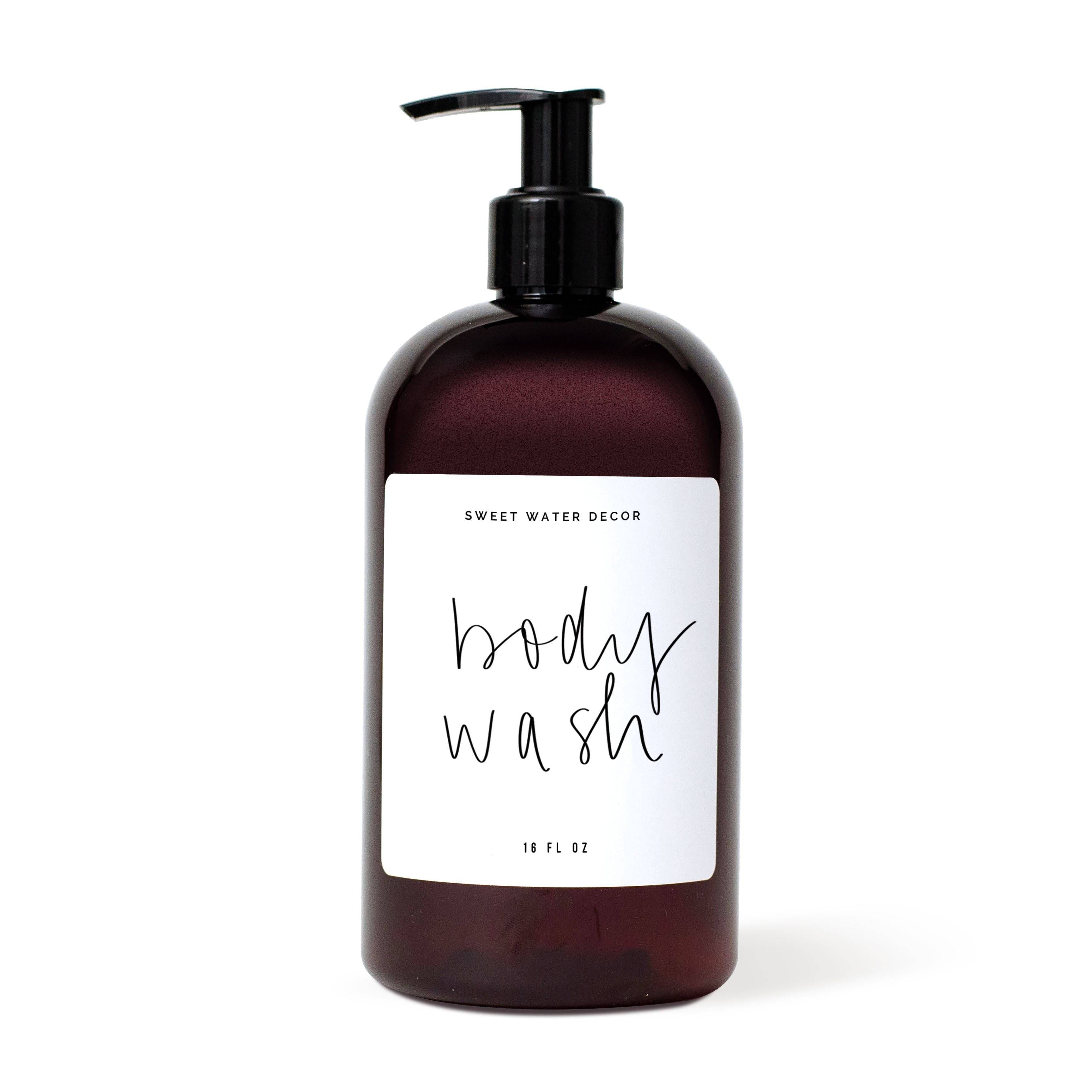 16oz Amber Plastic Body Wash Dispenser - White Label | Sweet Water Decor, LLC